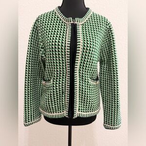 MAJE Manelanne Green Black  Knit Jacket | Parisian Chic Tweed Style Logo Buttons